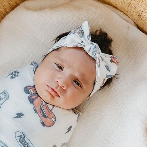 Copper Pearl Baby Bows: Soft and Stretchy Headbands for Baby Girls, Newborn and Toddler Hair Bows and Accessories, Stylish Bow Headband, CoComelon Stripe in Kuwait