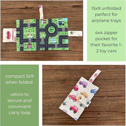 Kids Travel Activity Mat - Foldable Play Organizer for Airplane Tray, Roald Trip & Restaurant - Toddler Airplane Travel Essentials (“Road Explorer" Car Mat) in Kuwait