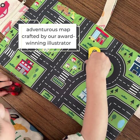 Kids Travel Activity Mat - Foldable Play Organizer for Airplane Tray, Roald Trip & Restaurant - Toddler Airplane Travel Essentials (“Road Explorer" Car Mat) in Kuwait