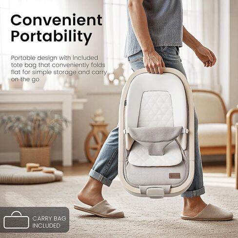 Qutanix 2-in-1 Baby Bouncer & Rocker,Portable Baby Bouncer Seat for Babies 0-9 Months, Baby Rocking Chair with 3 Reclining Positions,Wood Accents,Soft Newborn Insert - Beige in Kuwait