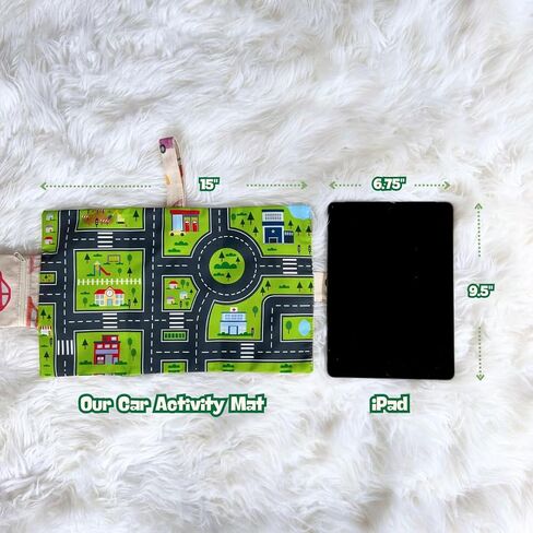 Kids Travel Activity Mat - Foldable Play Organizer for Airplane Tray, Roald Trip & Restaurant - Toddler Airplane Travel Essentials (“Road Explorer" Car Mat) in Kuwait