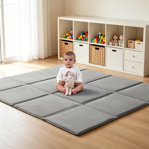 Goyuu Foldable Baby Play Mat for Floor, 50x50 Playpen Mat, Soft Velvet Baby Play Mat 0.8" Baby Foldable Crawling Mat Tummy Time Mat, Non-Slip Play Mat Portable for Babies & Toddlers,Beige in Kuwait