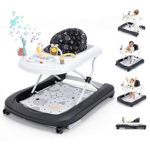 Baby Walker with Wheels, 5-in-1 Foldable Push Walker for Girls 6-12 Months | Pink, Baby Walker & Bouncer Combo, Adjustable Height, Music Light Infant Activity Center Bouncer, Interactive Toy for Infant in Kuwait