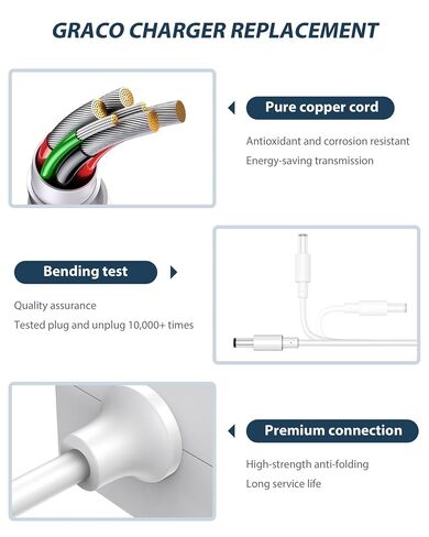 CONMDEX Graco Swing Replacement Cord 10ft Long, Graco Baby Swing Power Cord for Graco Simple Sway Swing/DuetSoothe/DuoGlider/DuetConnect LX/Glider LX, 5V Baby Swing Charger White in Kuwait