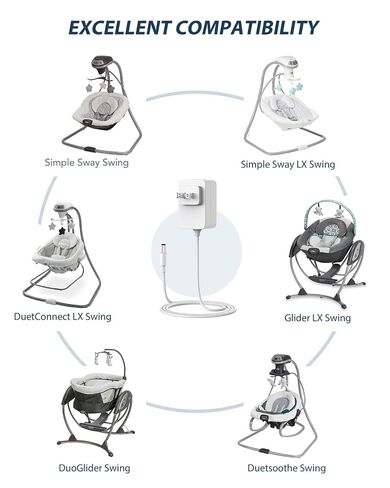 CONMDEX Graco Swing Replacement Cord 10ft Long, Graco Baby Swing Power Cord for Graco Simple Sway Swing/DuetSoothe/DuoGlider/DuetConnect LX/Glider LX, 5V Baby Swing Charger White in Kuwait
