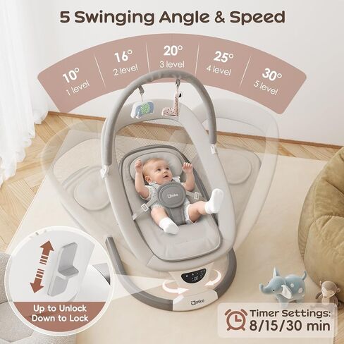 AMKE Baby Swing for Infants, Mesh Seat Extra-Large, 5-Speed Portable Baby Rocking Chair with 3 Timers & 12 Songs, for Baby Boy Girl Shower Gifts, Lightweight for Outdoor Use in Kuwait