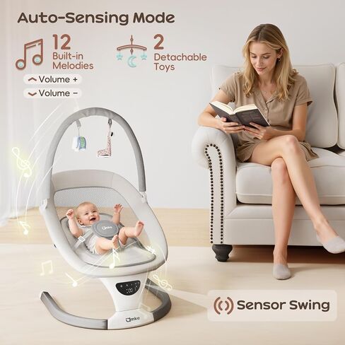 AMKE Baby Swing for Infants, Mesh Seat Extra-Large, 5-Speed Portable Baby Rocking Chair with 3 Timers & 12 Songs, for Baby Boy Girl Shower Gifts, Lightweight for Outdoor Use in Kuwait