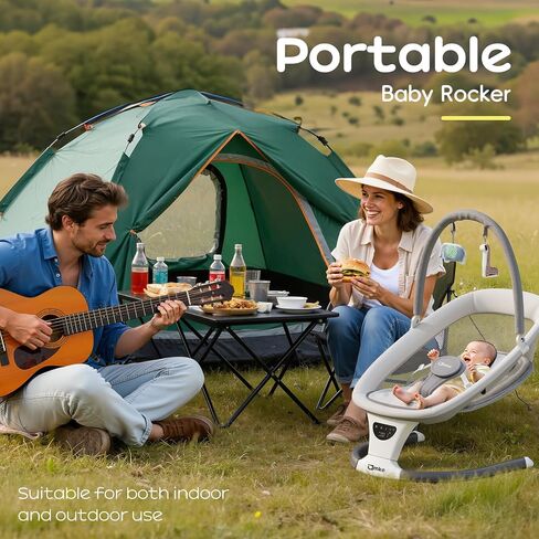 AMKE Baby Swing for Infants, Mesh Seat Extra-Large, 5-Speed Portable Baby Rocking Chair with 3 Timers & 12 Songs, for Baby Boy Girl Shower Gifts, Lightweight for Outdoor Use in Kuwait