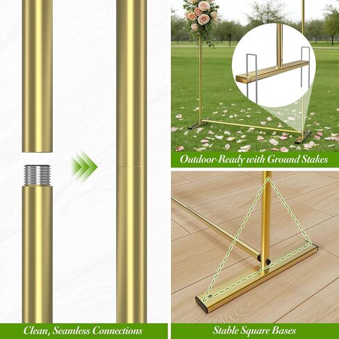 Metal Arch Backdrop Stand Set of 3 (6ft/6.6ft/7.2ft) - Gold Wedding Arch Frame for Ceremony, Birthday, Baby Shower & Party Decor, Ideal for Balloons, Flowers & Photo Shoots Indoor Outdoor in Kuwait