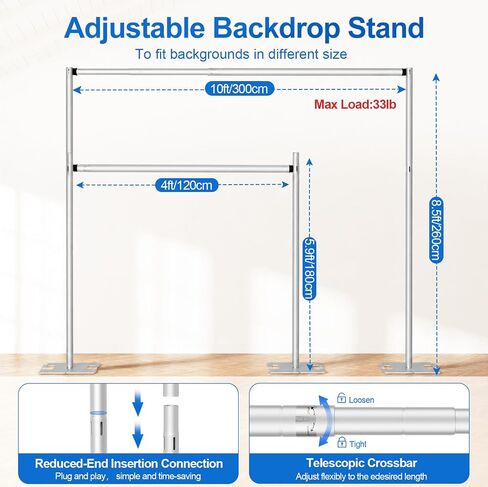 EMART Heavy Duty Backdrop Stand 8.5x10ft Adjustable Pipe and Drape Stand | Photo Backdrop Stand with Carrying Bag for Party Wedding Birthdy Dispaly Festival Baby Shower Decorations Balloon Flower in Kuwait
