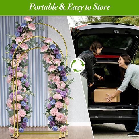 Metal Arch Backdrop Stand Set of 3 (6ft/6.6ft/7.2ft) - Gold Wedding Arch Frame for Ceremony, Birthday, Baby Shower & Party Decor, Ideal for Balloons, Flowers & Photo Shoots Indoor Outdoor in Kuwait