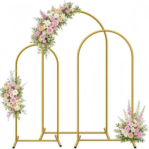 Metal Arch Backdrop Stand Set of 2 (7.2FT & 6FT), Gold Wedding Arch Frame for Ceremony, Stable Balloon Arch Stand for Birthday Party, Baby Shower, Graduation, Backdrop Stand for Events Decoration in Kuwait