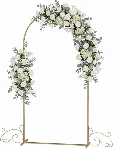 6.6FT Gold Metal Arch Backdrop Stand, Curved Wedding Arch with Stable Scrollwork Base & 4 Ground Nails, Heavy Duty Half Arch Balloon Floral Frame for Marriage Ceremony, Birthday Party, Photo Backdrop in Kuwait