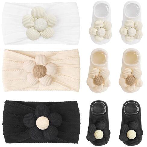 Baby Flower Headbands and Floral Sock Sets for Babies Newborn Girls | Breathable and Super Soft |Baby Toddler Infants Essentials Accessories | Idea Gifts for Mom in Kuwait