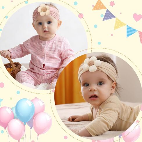 8 Pack Baby Girls Headbands with Bows Flowers Soft Nylon | Stretchy Wide Celtic Knotted Head Wraps for Newborn Infant Toddler Kids Solid Color Daily Wear Hair Accessory in Kuwait