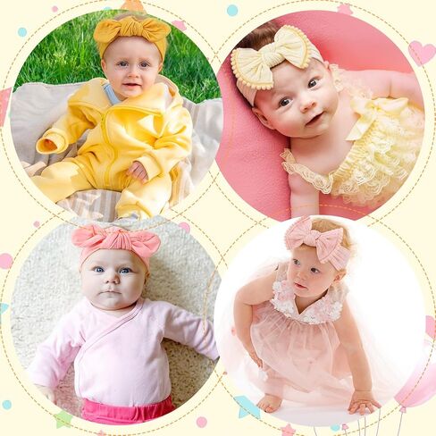 8 Pack Baby Girls Headbands with Bows Flowers Soft Nylon | Stretchy Wide Celtic Knotted Head Wraps for Newborn Infant Toddler Kids Solid Color Daily Wear Hair Accessory in Kuwait