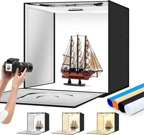 Light Box Photography 24"x24" with 120LED Lights and 4 Color Backdrops Photo Box with Lights, Foldable Light Box with Adjustable Brightness, 6000-6500K Dimmable Portable Picture Box Shooting in Kuwait