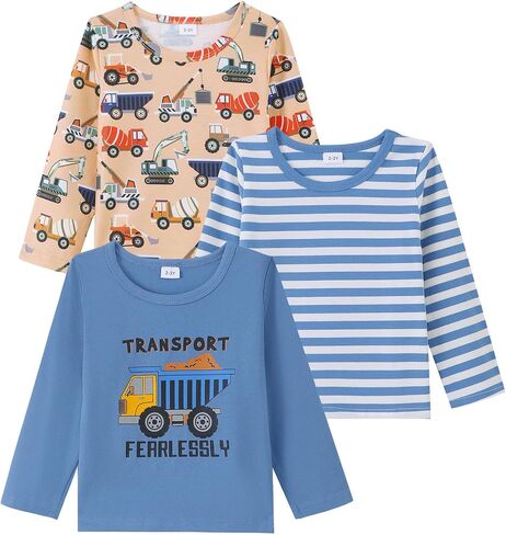 Toddler Baby Boy Shirts Fall Winter Boys Shirts 3-Pack Long Sleeve T-Shirts Boys Clothes 6M-4T in Kuwait