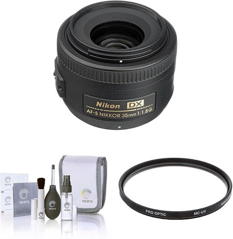 Nikon 35mm f/1.8G DX AF-S NIKKOR Lens, Bundle with ProOptic 52mm Multi Coated UV Slim Filter, Cleaning Kit in Kuwait