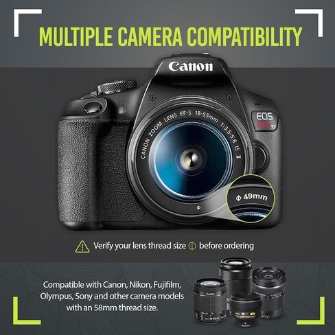 Deluxe Lens Kit ffor Canon EOS R100 R50 R10 with RF-S 18-45mm Kit Lens, for Canon EOS M50 M50 Mark II with EF-M 15-45mm Kit Lens,Includes: 7pc 49mm Filter Set + 49mm Wide Angle and Telephoto Lens in Kuwait