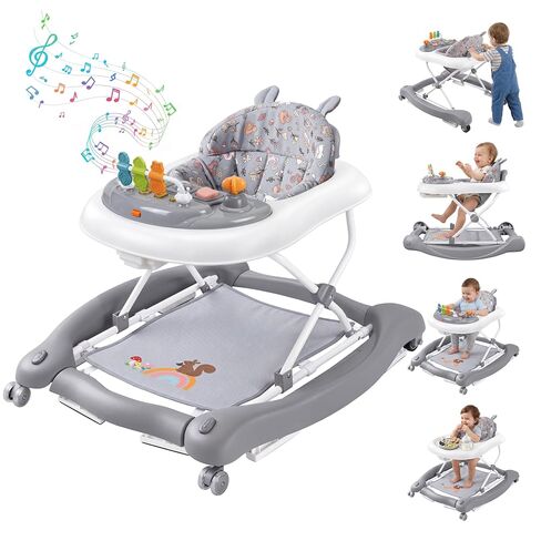 5 in 1 Foldable Baby Walker with Wheels, Music and Lights Bouncer Combo, Rocker, Activity Center for Baby Boys Girls, Adjustable Speed and Height for 6-18 Months (Pink) in Kuwait