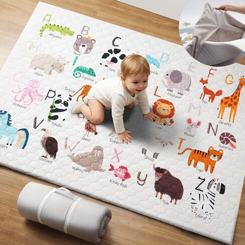 2-in-1 Baby Play Mat Indoor & Outdoor, 50x50in Thick Foam Playpen Mat with Waterproof Removable Cover, Non-Slip Soft Crawling Floor Mat for Infants, Toddlers, Travel, Picnic & Camping, Dinosaur in Kuwait