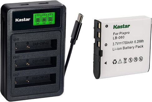 Kastar 4-Pack Battery with LZD3 USB Triple Charger Compatible with Kodak LB-060 GE GB-60, PixPro AZ251 AZ421 AZ528 AZ361 AZ365 AZ501 AZ521 AZ525 AZ526 AZ527, GE X600 Power Pro Camera in Kuwait