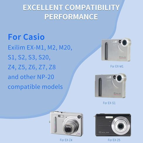 2-Pack NP-20 Battery and Slim LCD Charger, Replacement for Casio NP-20 CNP-20, Compatible with Casio Exilim EX-M1 M2 M20 S1 S2 S3 S20 Z4 Z5 Z6 Z7 Z8 Cameras in Kuwait