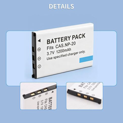 2-Pack NP-20 Battery and Slim LCD Charger, Replacement for Casio NP-20 CNP-20, Compatible with Casio Exilim EX-M1 M2 M20 S1 S2 S3 S20 Z4 Z5 Z6 Z7 Z8 Cameras in Kuwait