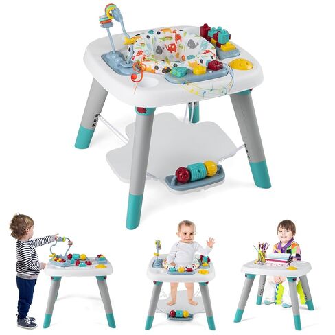 HONEY JOY Baby Bouncer Activity Center, 6-in-1 Infant Jumper & Standing Play Table w/ 360° Rotary Seat, 5 Toys, 3 Adjustable Heights, Music & Sounds, Activity Center for Babies(Gray) in Kuwait