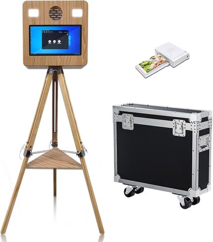 Selfie Photo Booth Machine with 15.6''Touch Screen Portable Photo Booth Triangular Stable Shape for Wedding Party and Event with Flight Case (Photo Booth Machine+Camera+Printer) in Kuwait