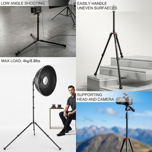 Ruittos Photography Light Stand, Aluminum Tripod, 17-76.8 Inch, Portable Studio Lighting Stand with 1/4" Screw for Strobe Light, Softbox, 8.8lb Load in Kuwait