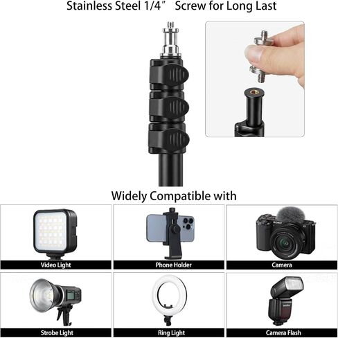 Ruittos Photography Light Stand, Aluminum Tripod, 17-76.8 Inch, Portable Studio Lighting Stand with 1/4" Screw for Strobe Light, Softbox, 8.8lb Load in Kuwait