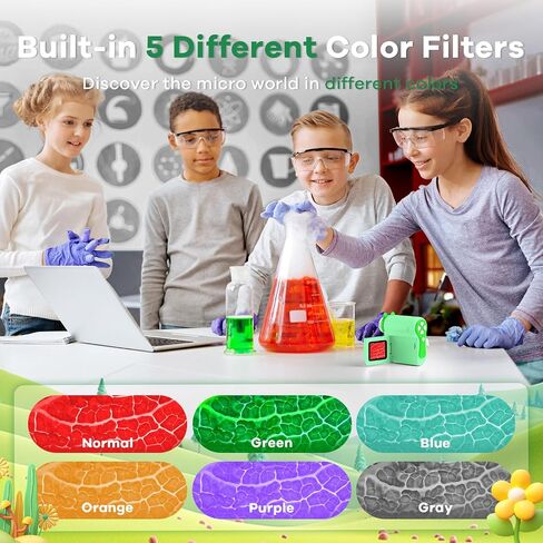 Hideal HP60 IPS Microscope for Kids: [Auto On & Off] [3-in-1] 2" Portable Handheld Microscope Miniscope, Pocket Mini Scope Educational Science Kit, Christmas Birthday Gifts for Kids, PC View, Green in Kuwait