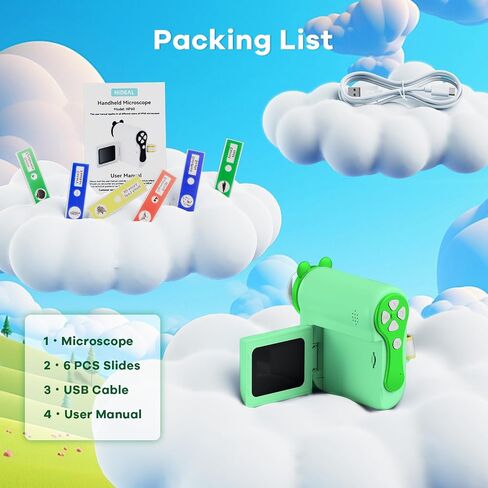 Hideal HP60 IPS Microscope for Kids: [Auto On & Off] [3-in-1] 2" Portable Handheld Microscope Miniscope, Pocket Mini Scope Educational Science Kit, Christmas Birthday Gifts for Kids, PC View, Green in Kuwait
