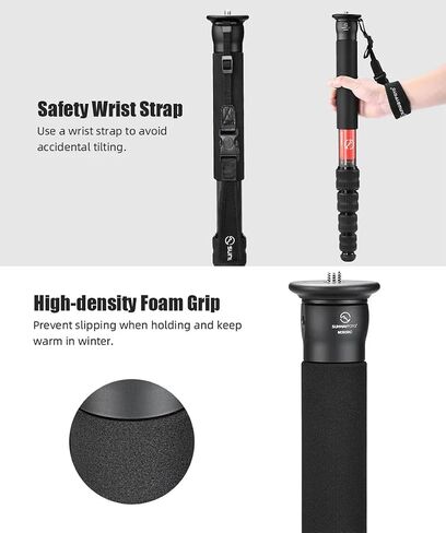 SUNWAYFOTO M3650C + DT-03R CF Monopod 36mm Top Section 10kg 22lb Max Load Carbon Fiber 1/4" / 3/8" Super Portable + Arca Compatible Panning QR Clamp Head in Kuwait