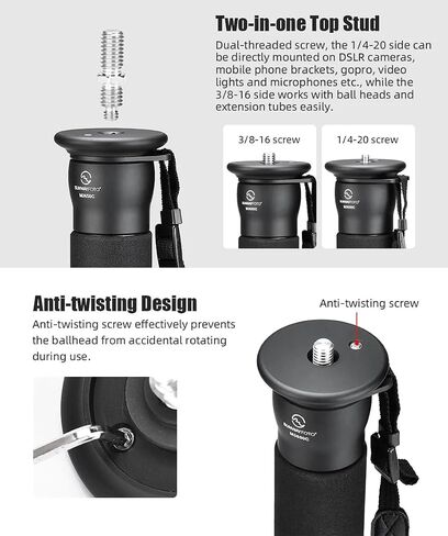 SUNWAYFOTO M3650C + DT-03R CF Monopod 36mm Top Section 10kg 22lb Max Load Carbon Fiber 1/4" / 3/8" Super Portable + Arca Compatible Panning QR Clamp Head in Kuwait