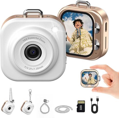 W & O Mini Keychain Digital Camera,1080p Mini Digital Camera with 32GB Card,Small Cameras for Photography with 750mAh Battery,Pocket-Size Keychain Camera with Chain for Kids,Teens,Vlog,Travel (Pink) in Kuwait
