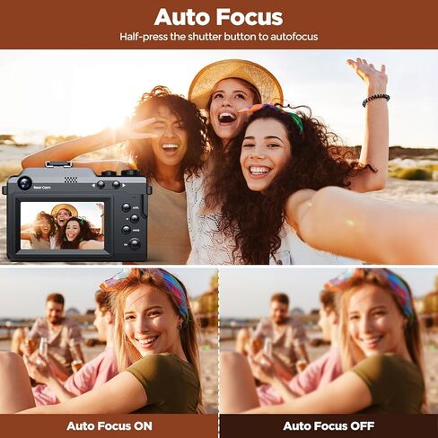 4K Digital Camera for Photography, 64MP Autofocus Vlogging Camera with Dual Lens 18X Zoom, 3" LCD Screen, Built-in Flash, Compact Point and Shoot Travel Camera with 64GB Card, 2 Batteries in Kuwait