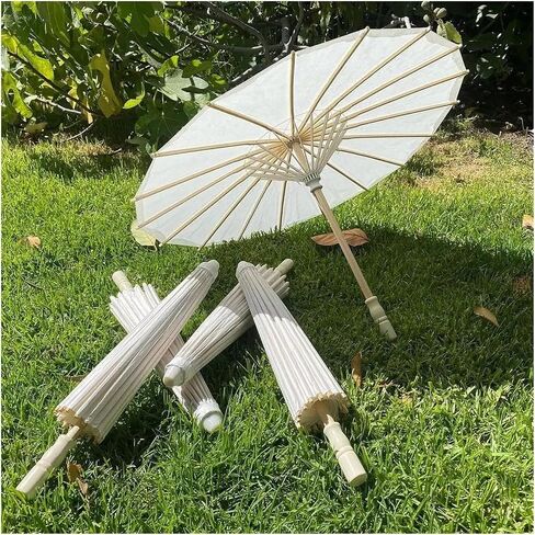 Vintage Handmade White Paper Umbrella 60/80cm Long Handle Wedding Parasol Bridal Photoshoot Party Decor(80cm 50Pcs) in Kuwait