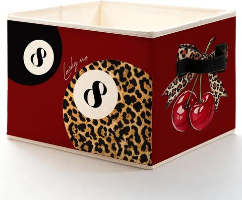 Coquette Leopard Lips Lucky 8 Ball Storage Bins with Handles, Preppy Y2K Cheetah Print Collapsible Storage Box Basket Books Clothes Organizer for Girls Dorm Bedroom Bathroom in Kuwait