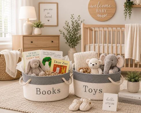 Embroidered Tote Bin - Storage Basket for Nursery - Large Storage Box - Organizing Bedroom, Closet, Classroom (Book Bin) in Saudi Arabia