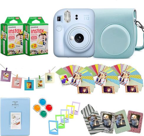 Fujifilm Instax Mini 12 Instant Camera + Pro Design Accessory Bundle with Protective Case, Magnetic Frames, Album, Frames Design Kit (40 Sheets) (Pastel Blue) in Kuwait