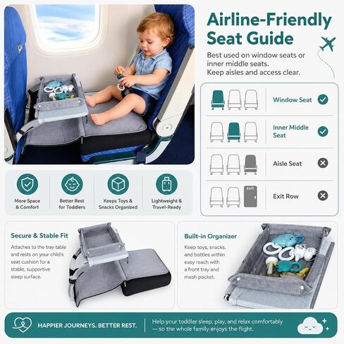 Toddler Airplane Bed for Toddler with Tray Cover Can Turn into Bag, Toddler Airplane Seat Extender for Kids, Baby Airplane Bed Baby Travel Essentials for Flying, Toddler Travel Bed in Kuwait