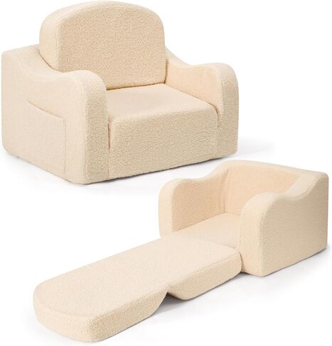 Airpanda Kids Sofa Chair, 2-in-1 Kids Couch, Fold Out Foam Sofa, Pink | Convertible Kids Sofa for Reading and Playing, Soft Foam Support, Corduroy Fabric, Removable Washable Cover in Kuwait