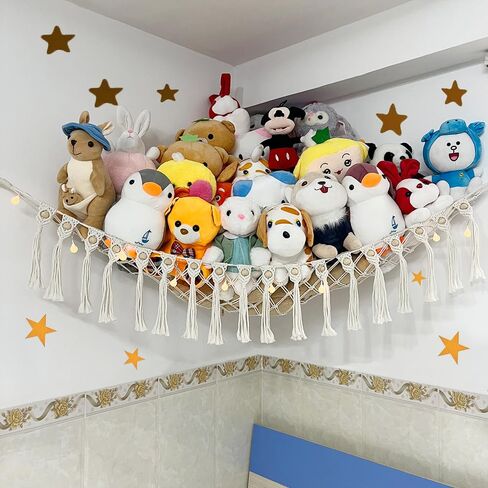 شبكة أو أرجوحة حيوانات محشوة كبيرة، أرجوحة لعبة بوهو مكرامية مع أضواء LED، شبكة تزيين للحيوانات الأليفة لتوفير مساحة الغرفة للحيوانات المحشوة، مناسبة لغرف الأطفال، وغرفة اللعب، وغرفة نوم الأطفال in Kuwait