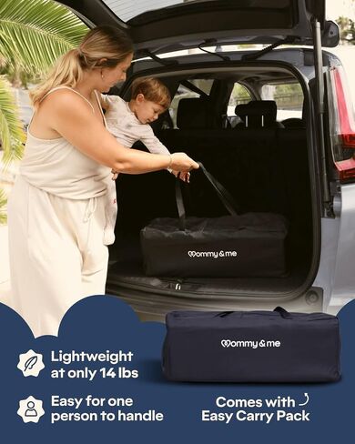 Mommy&Me Travel Crib for Baby and Toddler, Black | Lightweight 14 lb, Portable Playard, Folds in Seconds with Carry Bag, Breathable Mesh Sides, Easy Side-Zip Access in Kuwait