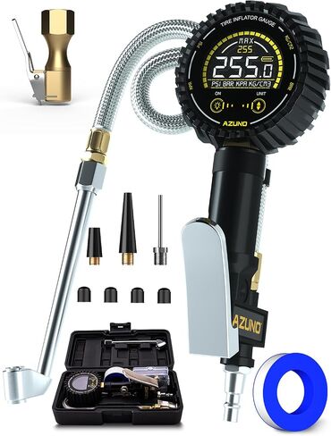Digital Tire Inflator with Pressure Gauge, 200 PSI, Heavy Duty Air Compressor Accessories, w/Rubber Hose Lock on Air Chuck and Quick Connect Coupler in Kuwait
