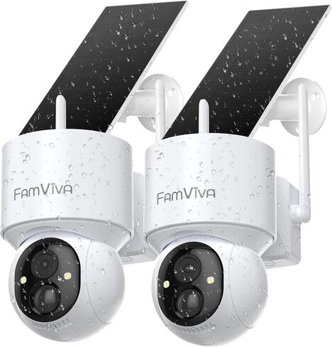 2K Solar Security Cameras Wireless Outdoor, 360°PTZ Battery Powered Cameras for Home Security, 2.4G WiFi Outdoor Camera with Color Night Vision, IP66 Waterproof, Motion Sensor Alarm, White-4P in Kuwait