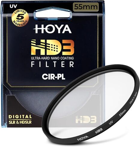 Hoya HD3 58mm UV Protector Filter - Re-Certified for 100MP+ Cameras with Ultra-Hard Nano Coating UV Filter - Stain Resistant, Smudge and Waterproof UV Lens Filter with Aluminum Frame | Waterproof Lens with Aluminum Frame, Ultra-Hard Nano Coating - Stain R in Saudi Arabia
